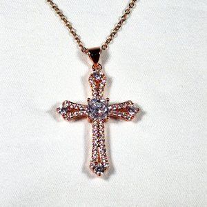 Cubic Zirconia Cross Pendant in 14K Rose Gold over 316L Stainless Steel 2.65 ct